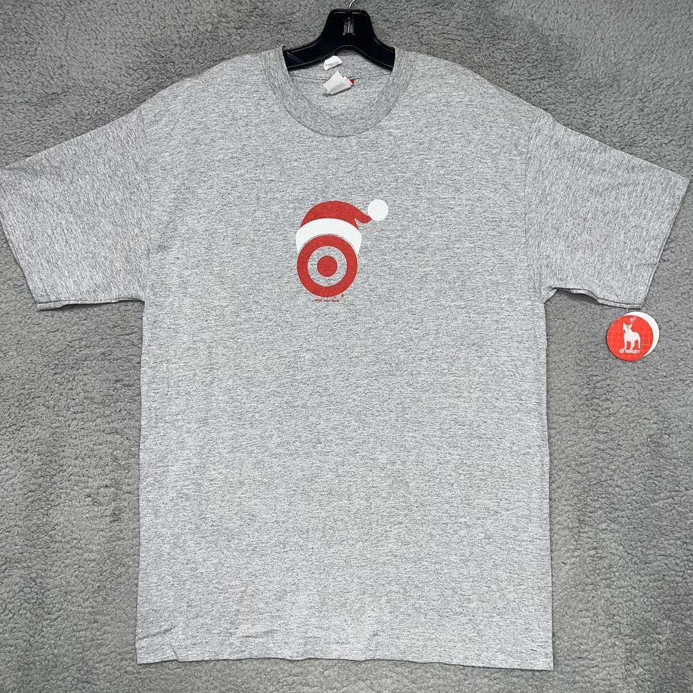 NOS Target Store Logo Santa Hat T Shirt Men's Sz L Gray Christmas 2000's Y2K Tee